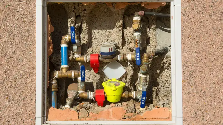Technicien contrôlant un compteur d’eau et une nourrice lors d’une recherche de fuite